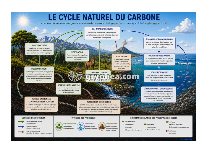 Le cycle naturel du carbone sur Terre - planche de synthèse - gryphea.org